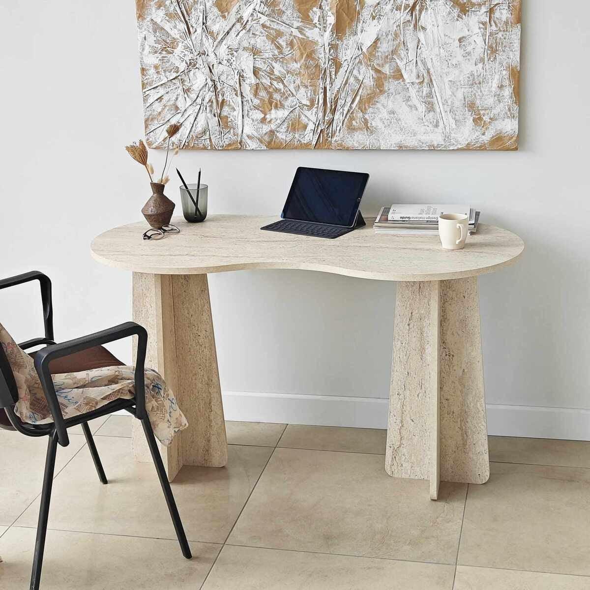 SCHREIBTISCH mit organisch-form Tischplatte 120/60/75 cm - Beige, Holzwerkstoff (8.5/60/75cm) - Calicosy