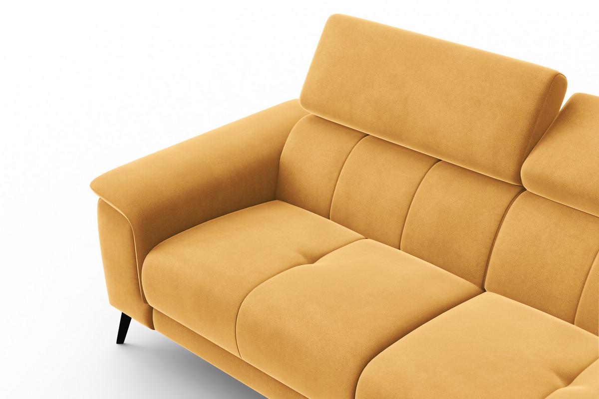 SOFA FIERO 3-Sitzer, Gelber Veloursstoff - Gelb/Schwarz, Holz/Textil (212/82/103cm) - Courtois Laville