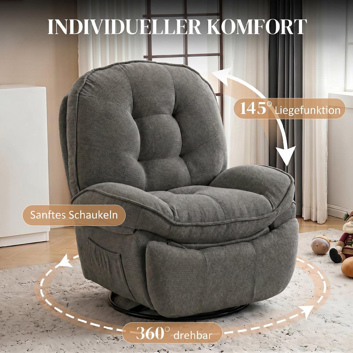 RELAXSESSEL Polyester Hellgrau - Creme/Hellgrau, Holzwerkstoff/Textil (94/104/95cm) - HOMCOM