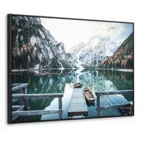 LEINWAND Bilder mit Rahmen - Natur - Berge - Schnee - Wald - Boot - 80x60 - Hellgrün, Textil (80/60cm) - MuchoWow