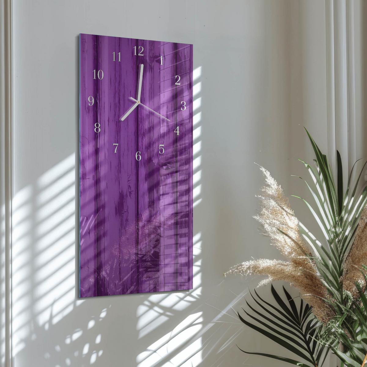 WANDUHR aus Glas 30x60 cm - Holz - Lila, Glas (30/60/0.4cm) - TULUP
