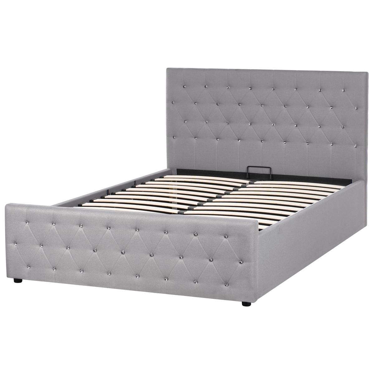 BETT mit Stauraum 140/200 cm Stoff Hellgrau Amiens - Hellgrau, Textil (140/200cm) - Beliani