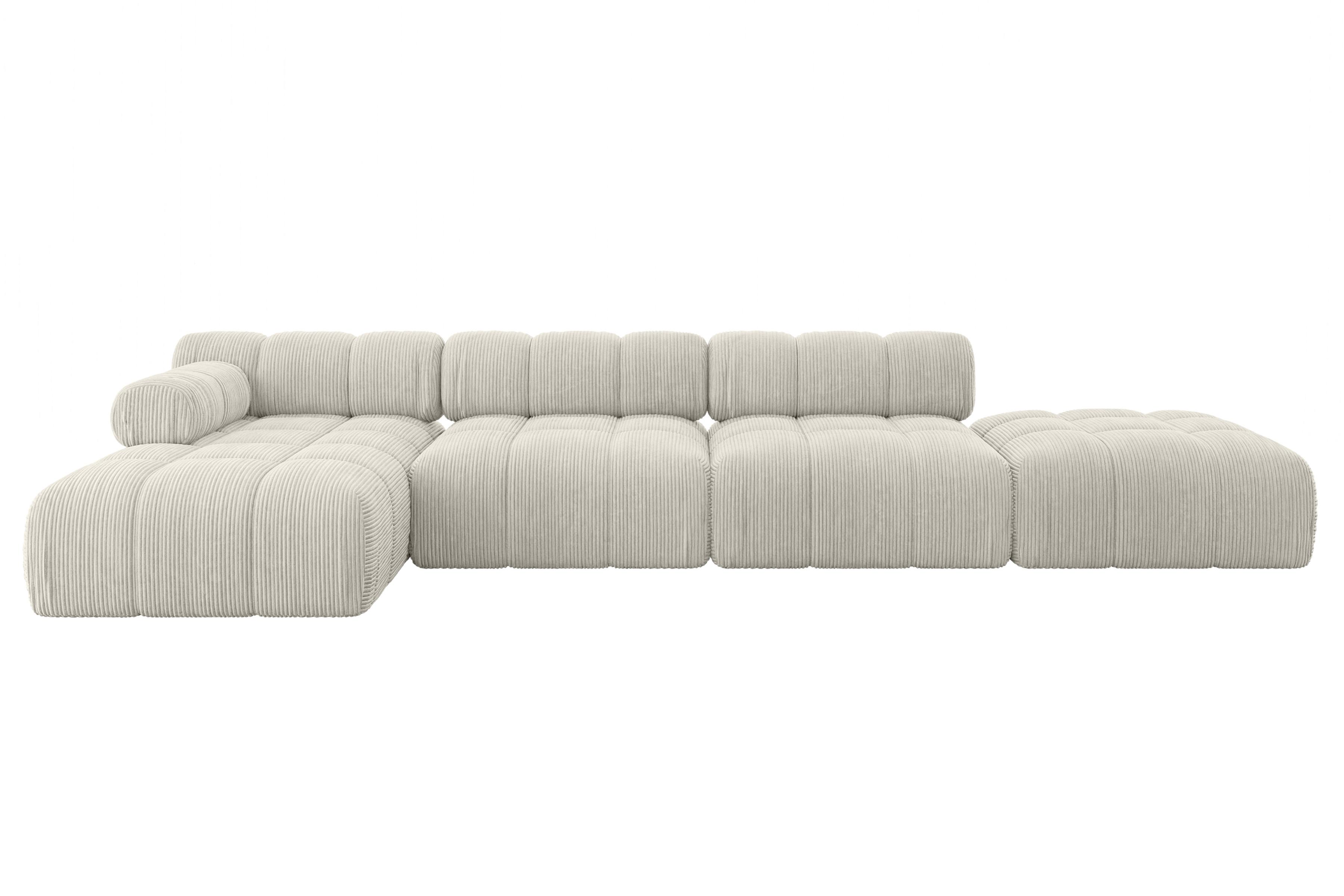 ECKSOFA modulares Sofa Lizur-L2 - 380x160x70 cm Creme Cord - Hellgrau/Creme, Holzwerkstoff/Textil (380/160cm) - ALTDECOR