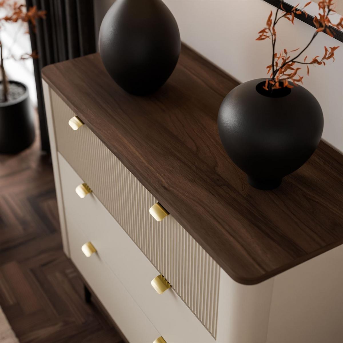 KOMMODE für das Wohnzimmer AUTUMN 3S auf hohen Beinen, Kaschmir / Nussbaum - Beige/Braun, Holzwerkstoff (90/82/40cm) - Lookway
