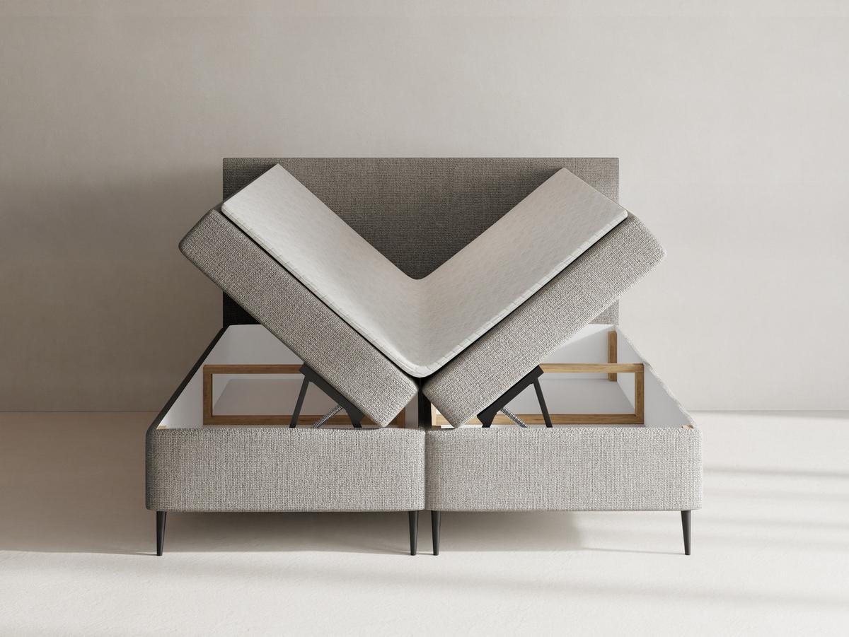 BOXBETT Alba Rise mit Bettkasten, Taupe Chenille 180x200 cm – inkl. H4 Taschenfederkern Matratze & Foam Topper - Taupe/Beige, Holz/Textil (180/200cm) - WFL GROUP