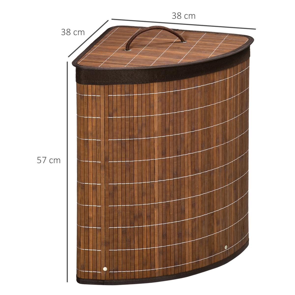 WÄSCHEKORB 55L Wäschesammler Wäschebox mit Deckel, Griff, Bambus, Braun - Braun, Naturmaterialien (38/57/38cm) - HOMCOM