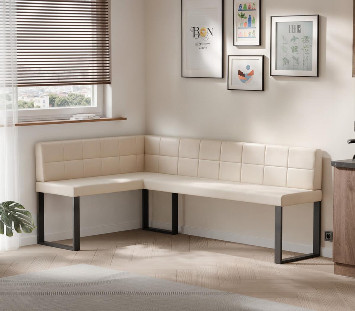 ECKBANK links SANA U Kunstleder gesteppt, 128/168 cm Beige - Beige, Kunststoff/Textil (128/168cm) - Idohome