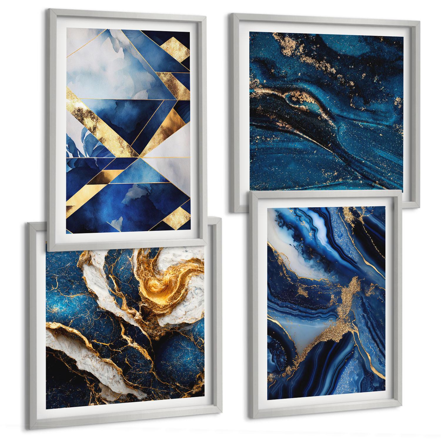 BILDER SET 4er Set - 50x50 cm & 40x60 cm Silberner Rahmen - Abstrakte, elegante Muster - Silberfarben, Kunststoff (50/50cm) - TULUP