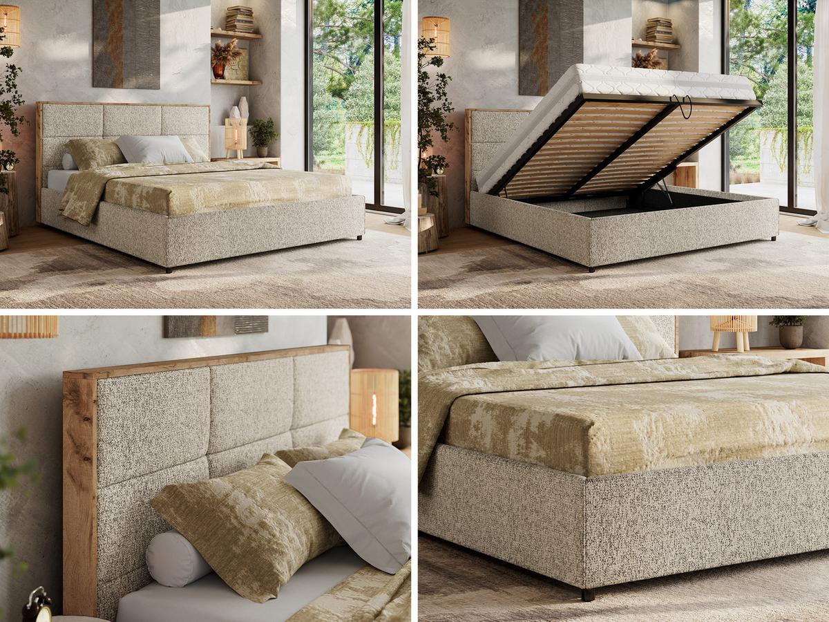 POLSTERBETT LERIO CLASSIC 200/200 - Dunkelbeige Strukture - Multipocket-Matratze - Bronzefarben, Textil (200/200cm) - MKS