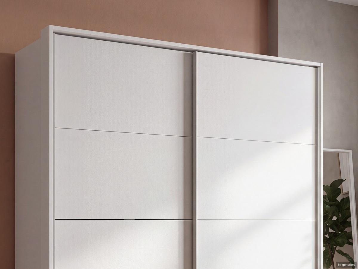 SCHWEBETÜRENSCHRANK 2-türig B183/H200/T65 cm, Passepartout-Kleiderschrank in Weiß mit sichtbaren Schubkästen / 22695 - Alufarben/Weiß, Holz/Holzwerkstoff (183/200/65cm) - luma-home