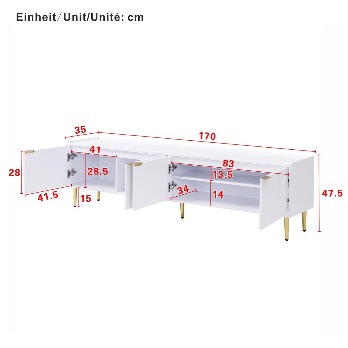TV-LOWBOARD 170 cm in Weiß & Gold Design - Braun, Holzwerkstoff (170/48/35cm) - Urban Meuble