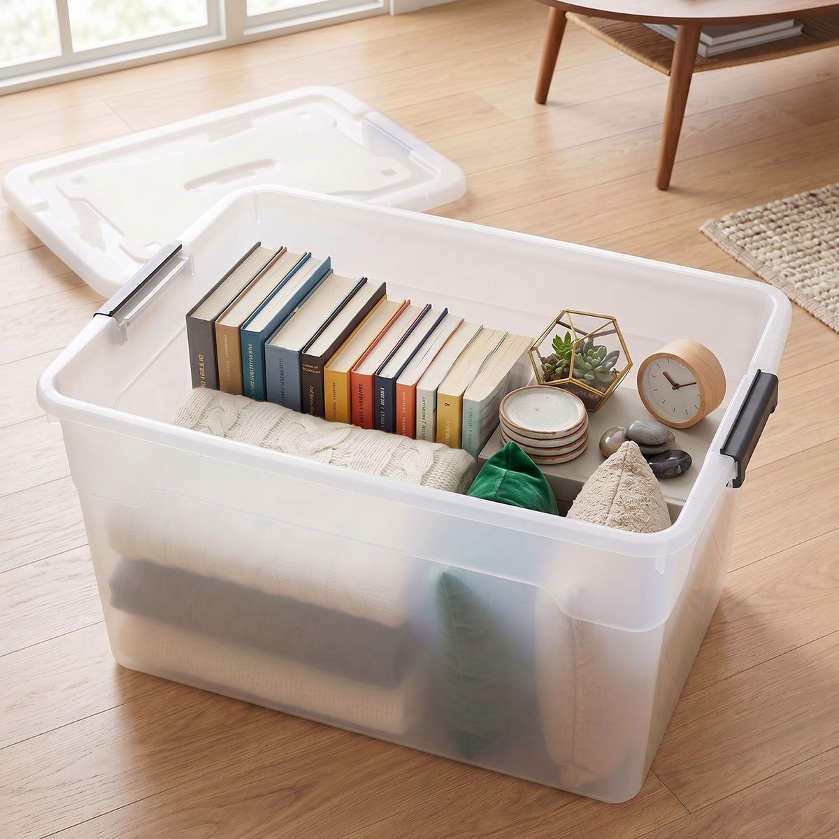 AUFBEWAHRUNGSBOX mit Deckel 60L semitransparent (4er-Set) - Weiß, Kunststoff (43/34/58cm) - Juskys