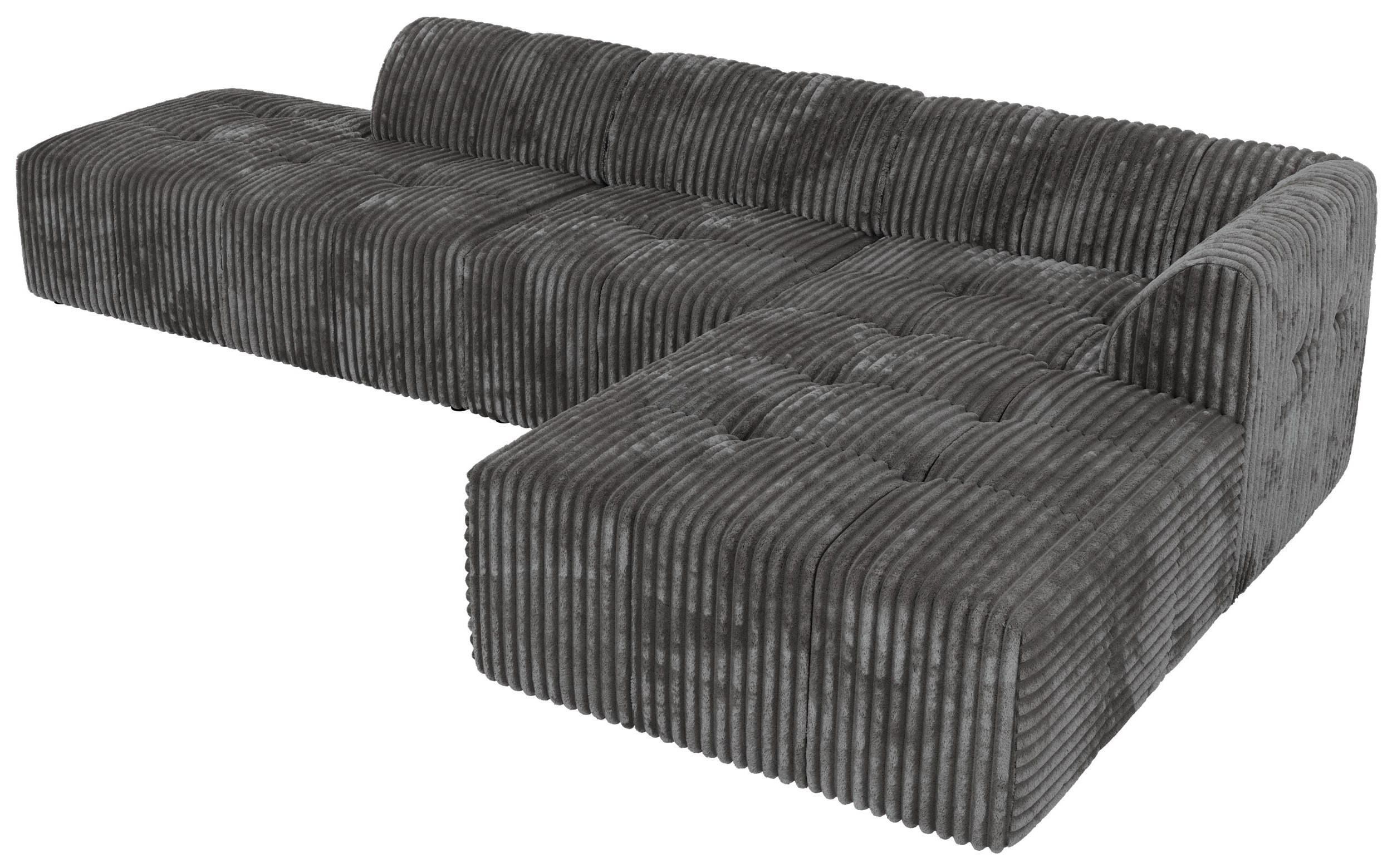 ECKSOFA GRIDA 3M L Grau Cord - Rechts - Schwarz/Grau, Kunststoff/Textil (176/335cm) - MKS