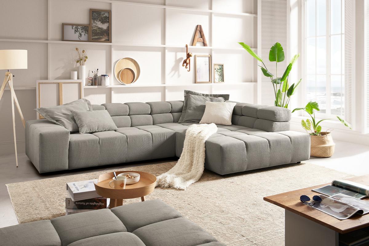 ECKSOFA NEVADA Grau Cord - Schwarz/Grau, Kunststoff/Textil (319/215cm) - KAWOLA