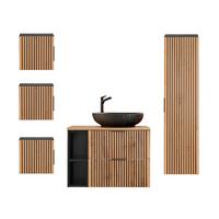 BADMÖBEL 80.6cm Gaia 2er-Set Holz in Eichenoptik und Schwarz - Braun, Holzwerkstoff (80.6/59/46cm) - Petits-meubles