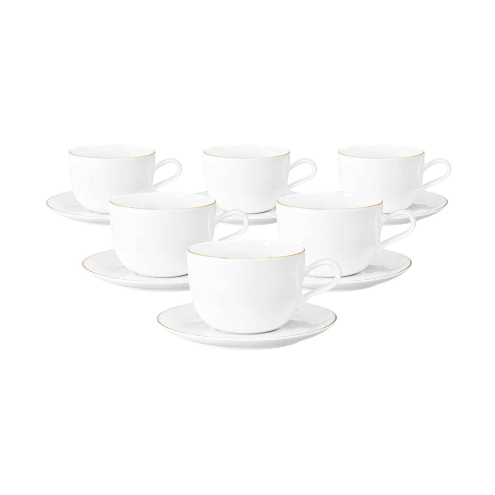 KAFFEETASSEN MIT UNTERTASSEN Liberty Goldrand weiß-gold 260 ml 6er Set - Goldfarben/Weiß, Keramik (0.26L) - Seltmann Weiden