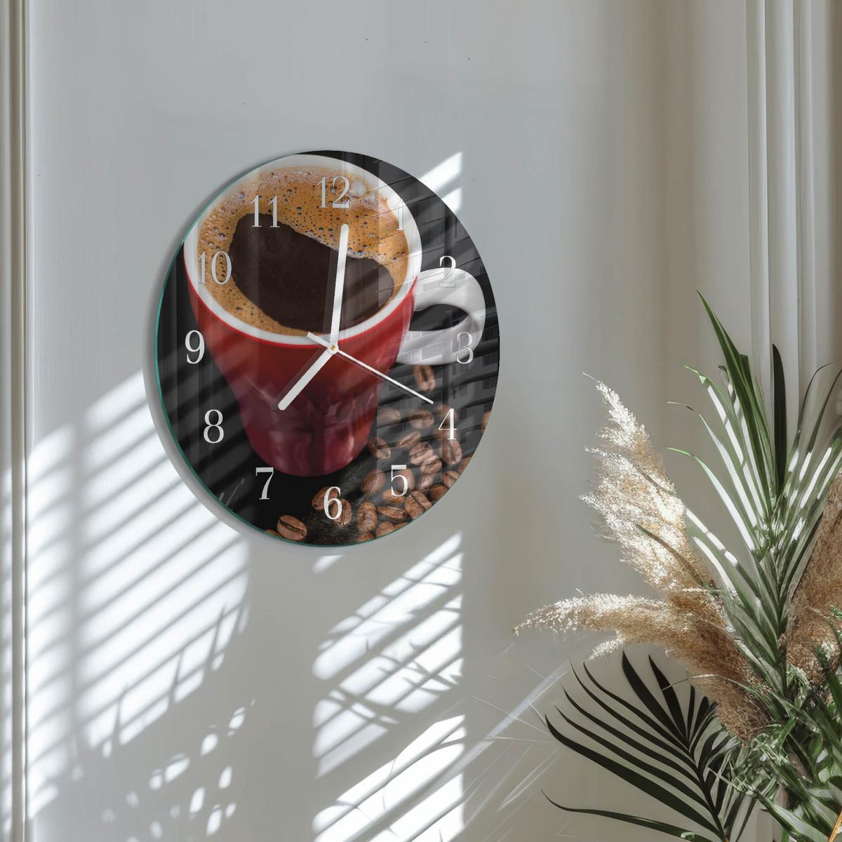 WANDUHR aus Glas Ø30 cm - Tasse Kaffee - Braun, Glas (30/30/0.4cm) - TULUP