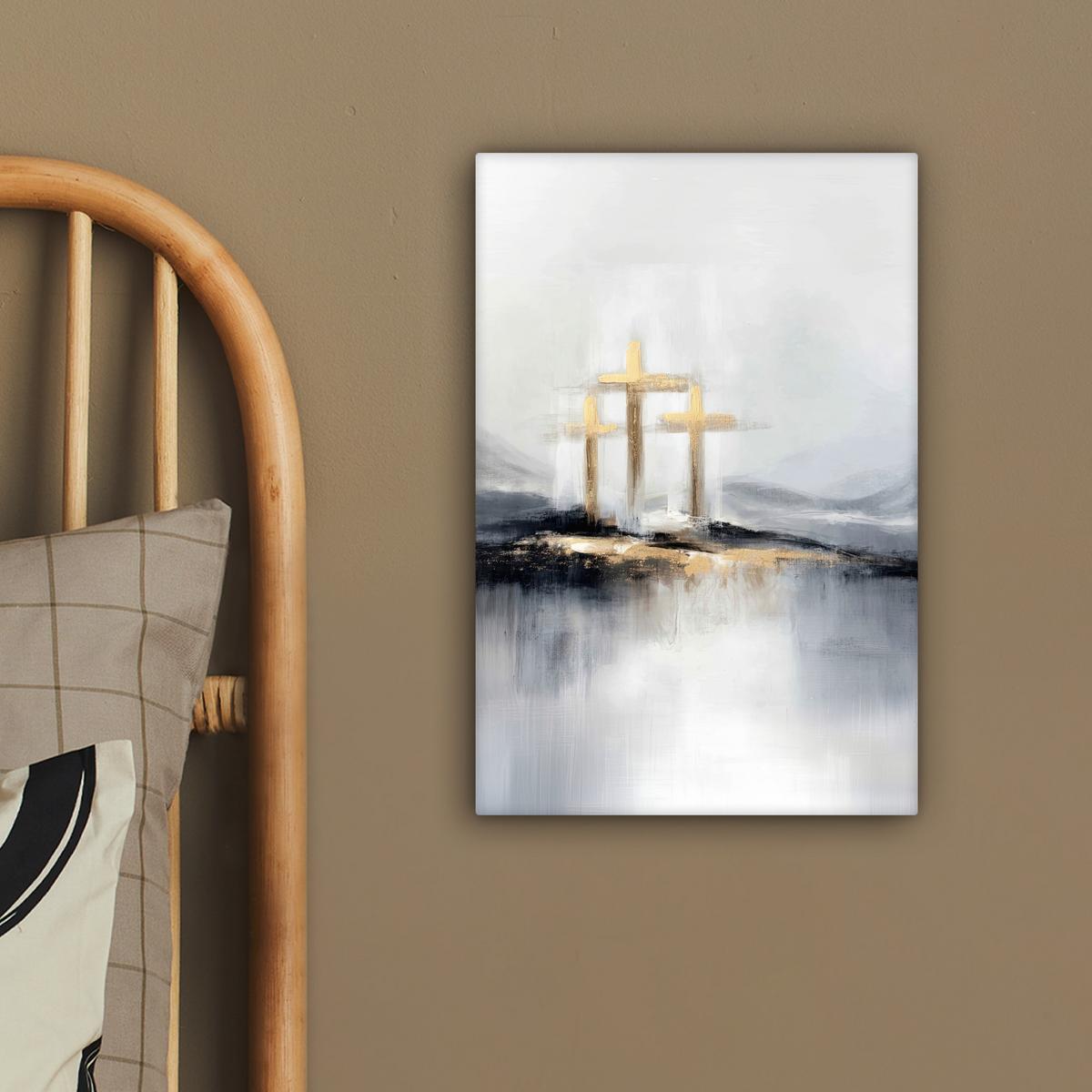 LEINWANDBILD Abstrakt - Malerei - Christentum - Kreuz Deko Wohnzimmer 20x30 cm - Weiß, Textil (20/30cm) - MuchoWow