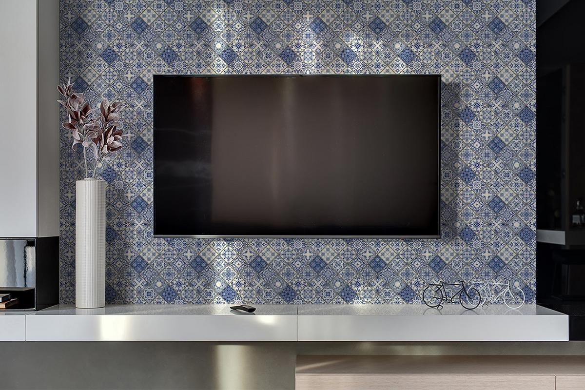 SELBSTKLEBENDES WANDPANEL 100x50 cm - Portugiesisches Muster - Blau, Textil (100/1.6/50cm) - TULUP