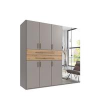 DREHTÜRENSCHRANK B225/H208/T58 cm Sandgrau, Kleiderschrank mit 2 Spiegeltüren, 2 großen Schubkästen & Griffen in Eiche Artisan Dekor / 22635 - Sandfarben/Eiche Artisan, Holzwerkstoff/Kunststoff (225/208/58cm) - luma-home