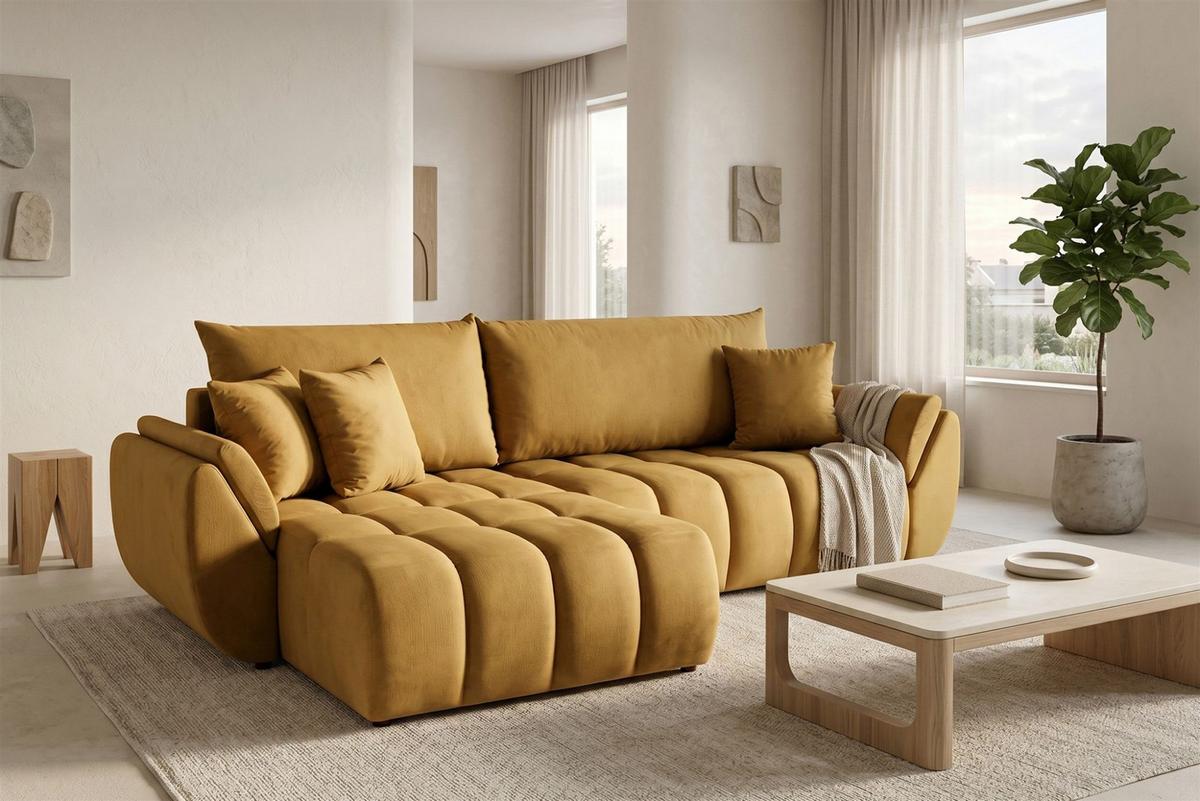 ECKSOFA Collin Mit Schlaffunktion - Gelb, Holzwerkstoff/Textil (280/185cm) - Fun Möbel