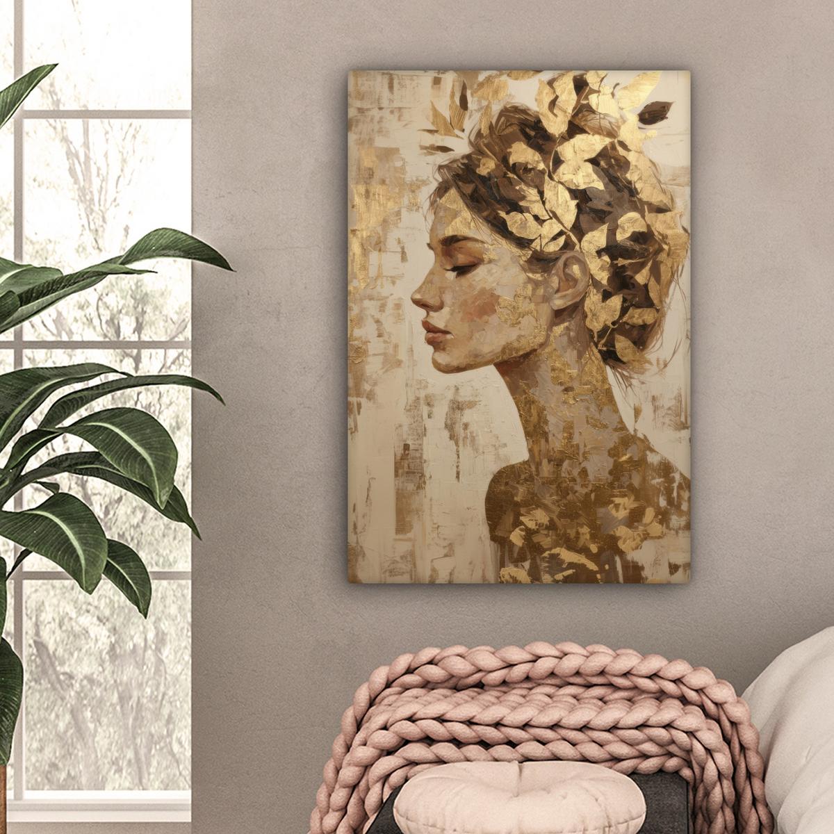 LEINWANDBILD Frau - Gold - Abstrakt - Textur Wanddeko Schlafzimmer 60x90 cm - Goldfarben, Textil (60/90cm) - MuchoWow