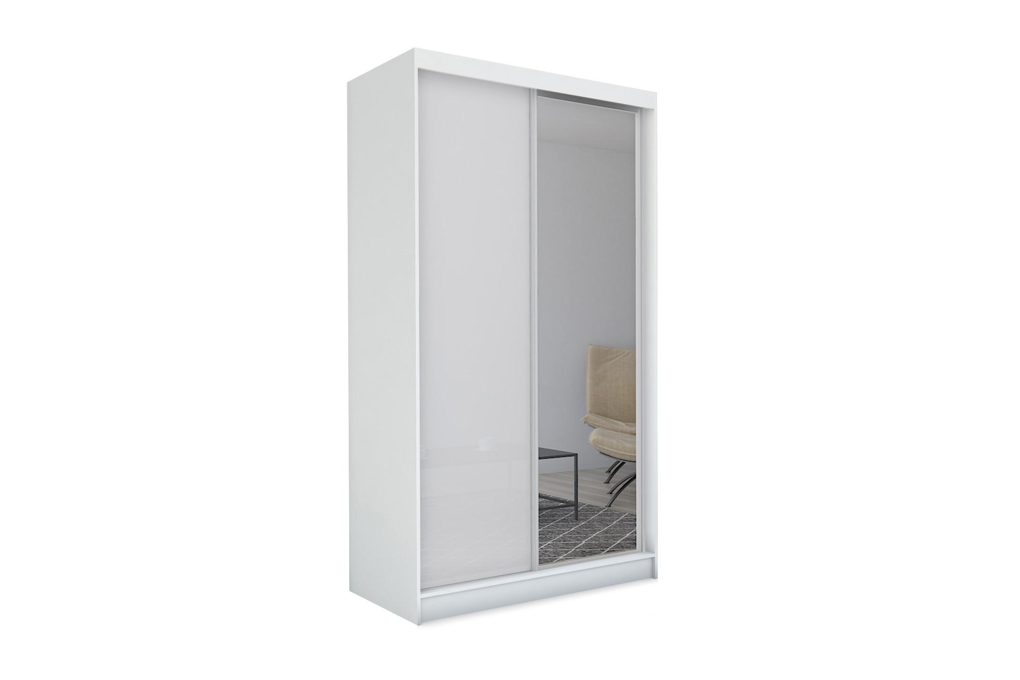 KLEIDERSCHRANK mit Spiegel-Schiebetüren und Aluminium-Leisten, LED-Beleuchtung - PARTI - 150 cm Weiß - Weiß, Holzwerkstoff (150/216/61cm) - ALTDECOR