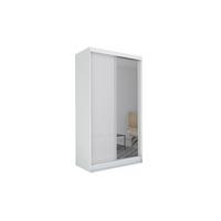 KLEIDERSCHRANK mit Spiegel-Schiebetüren und Aluminium-Leisten - PARTI - 120 cm Weiß - Weiß, Holzwerkstoff (120/216/61cm) - ALTDECOR