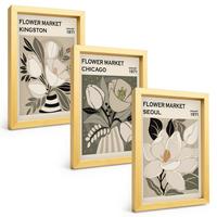 BILDER SET 3er Set - 20x30 cm Goldrahmen - Blumen Kingston Seoul Chicago Retro - Goldfarben, Kunststoff (20/30cm) - TULUP