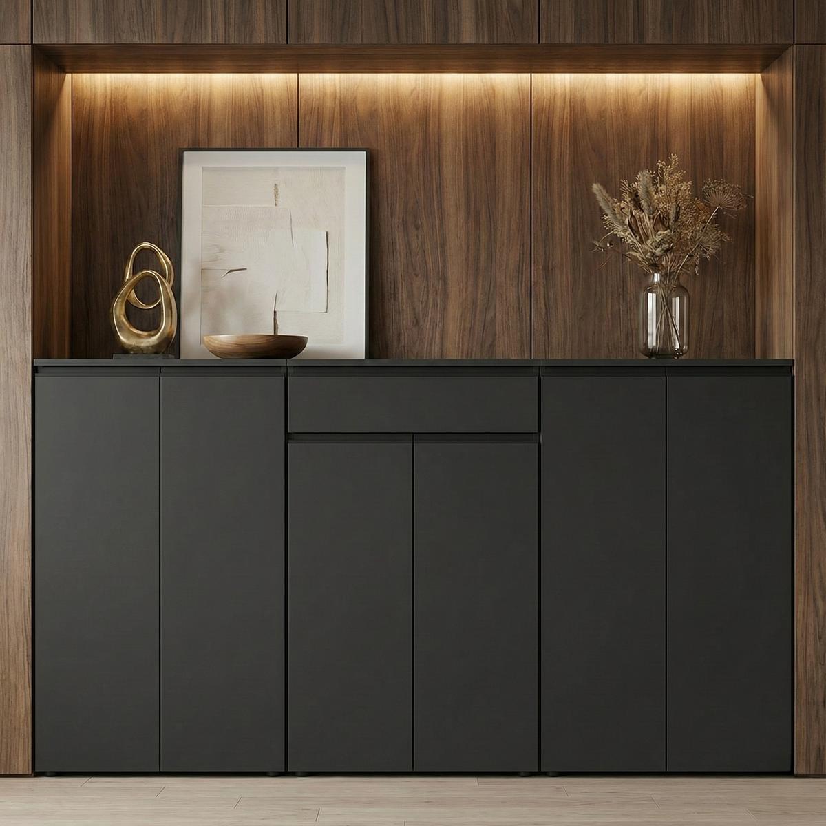 BÜRO-SET "Stuttgart" 3-teilig Soft-Close Graphit 273x120cm - Schwarz, Holzwerkstoff (273/120/40cm) - KADIMA DESIGN