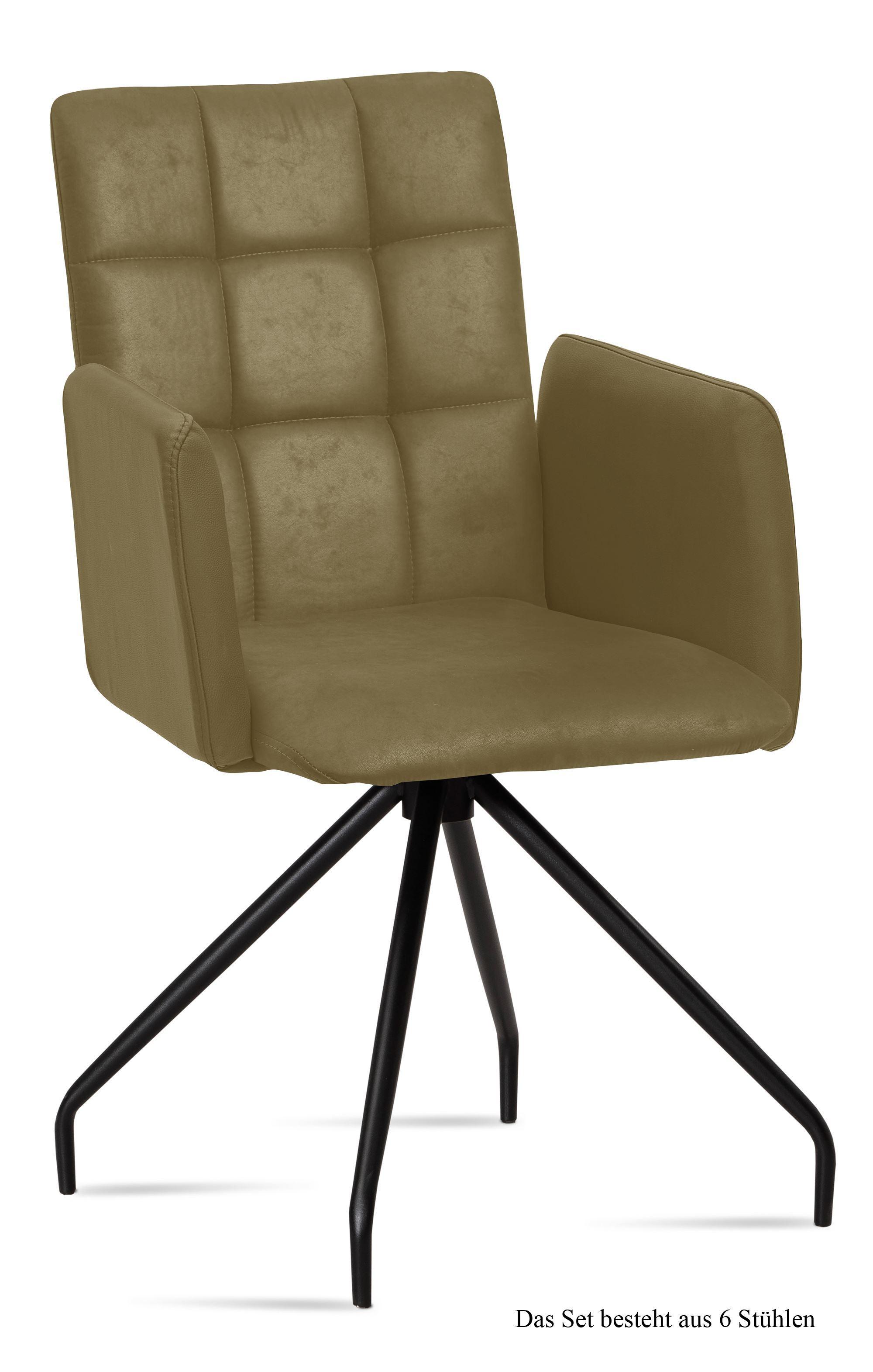 ARMLEHNSTUHL (6er-Set) Devina 52x91x60 Schwarz/Olivgrün - Schwarz/Olivgrün, Kunststoff (60/91/52cm) - 58aufmkessel