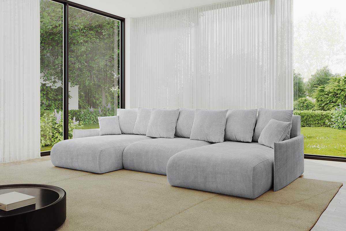 WOHNLANDSCHAFT mit Schlaffunktion und Bettkasten ONESK-U-v1 317x177x72 Grau Cord - Grau, Holzwerkstoff/Kunststoff (317/72/177cm) - ALTDECOR