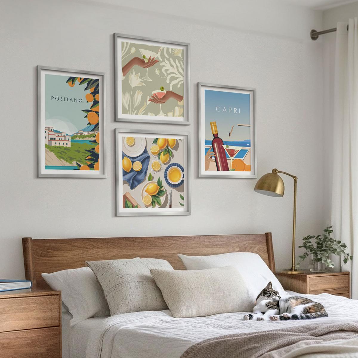 BILDER SET 4er Set - 50x50 cm & 40x60 cm Silberner Rahmen - Italienische Zitronenurlaube Capri - Silberfarben, Kunststoff (50/50cm) - TULUP