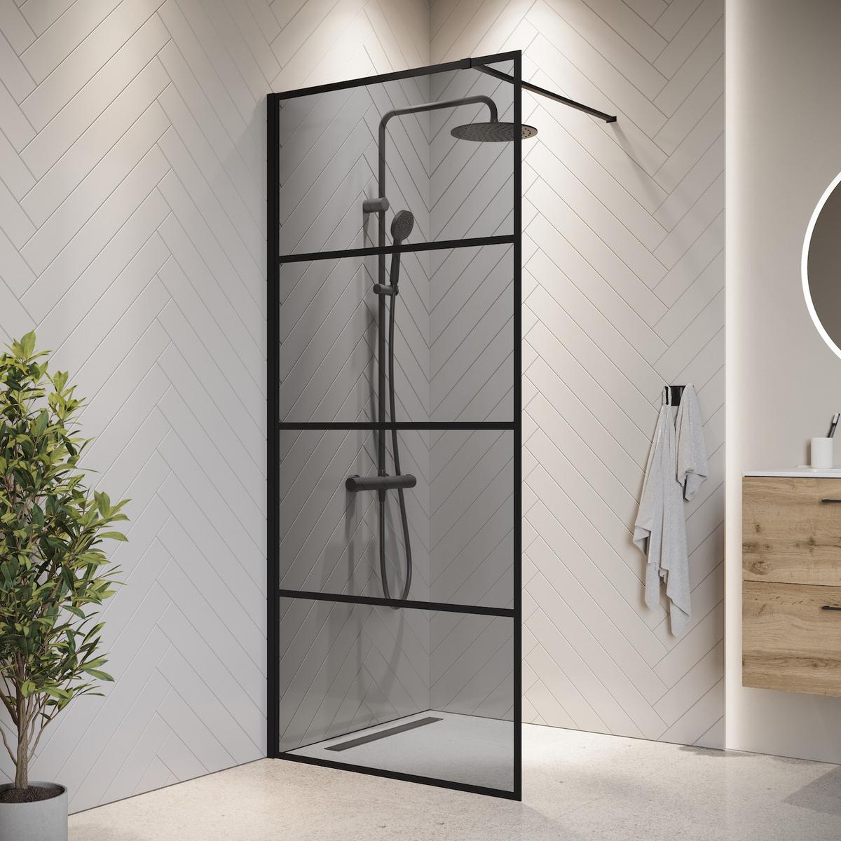 DUSCHWAND Essos - 100 x 200 cm - Schwarz - Walk-In Duschabtrennung aus Rauchglas - Anthrazit/Schwarz, Glas (100/200cm) - Badplaats