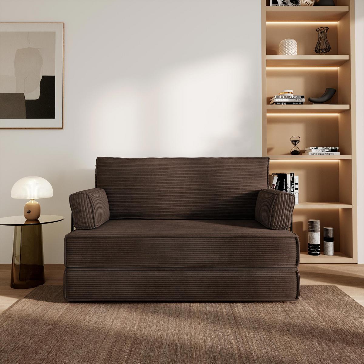 BETTSOFA LADIA aus Schaumstoff Cordstoff Braun Schlaffunktion - Braun, Textil (140/86/60cm) - MASSENO