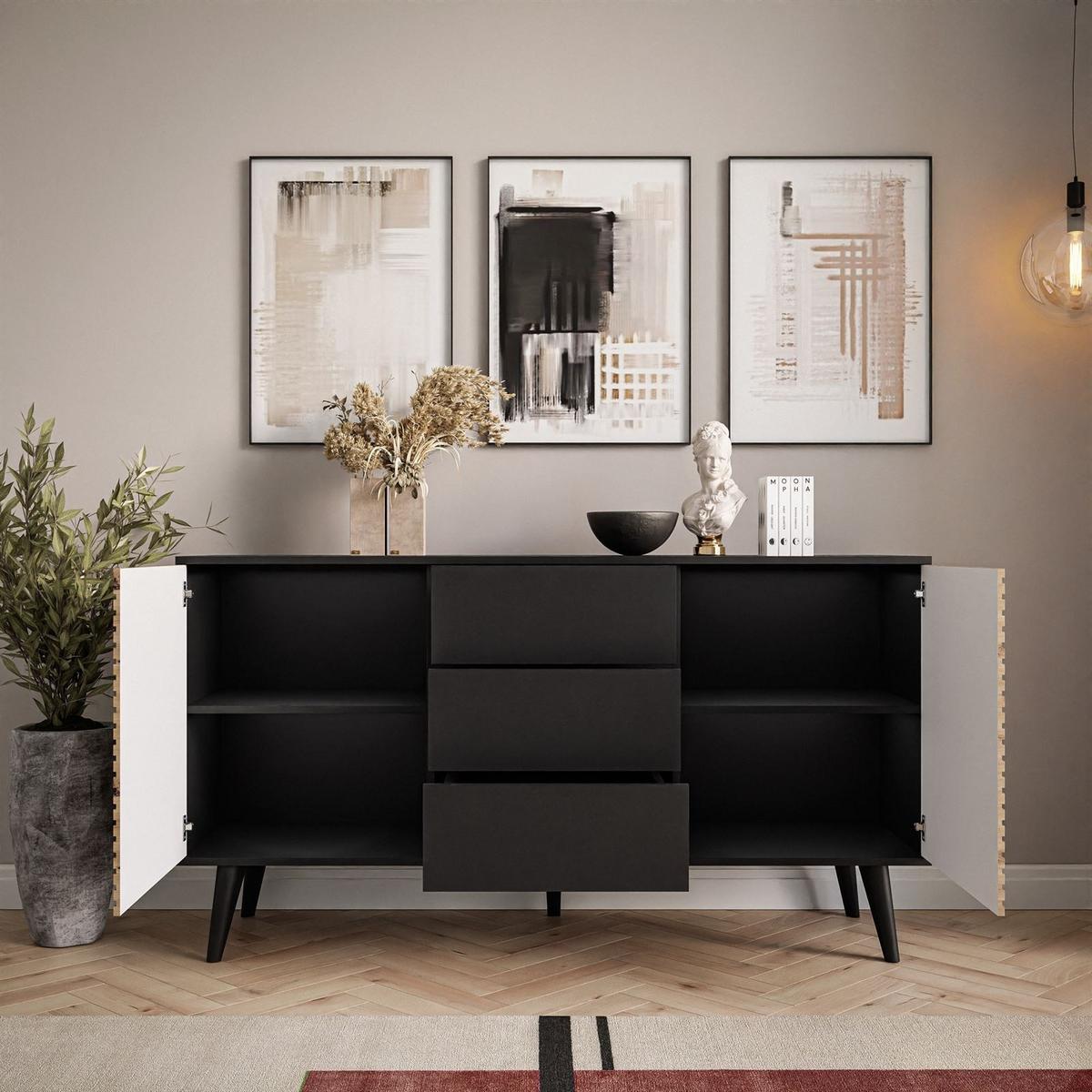 KOMMODE CONE KSZ154 - Eichefarben/Schwarz, Holzwerkstoff (154/83/39cm) - Lookway