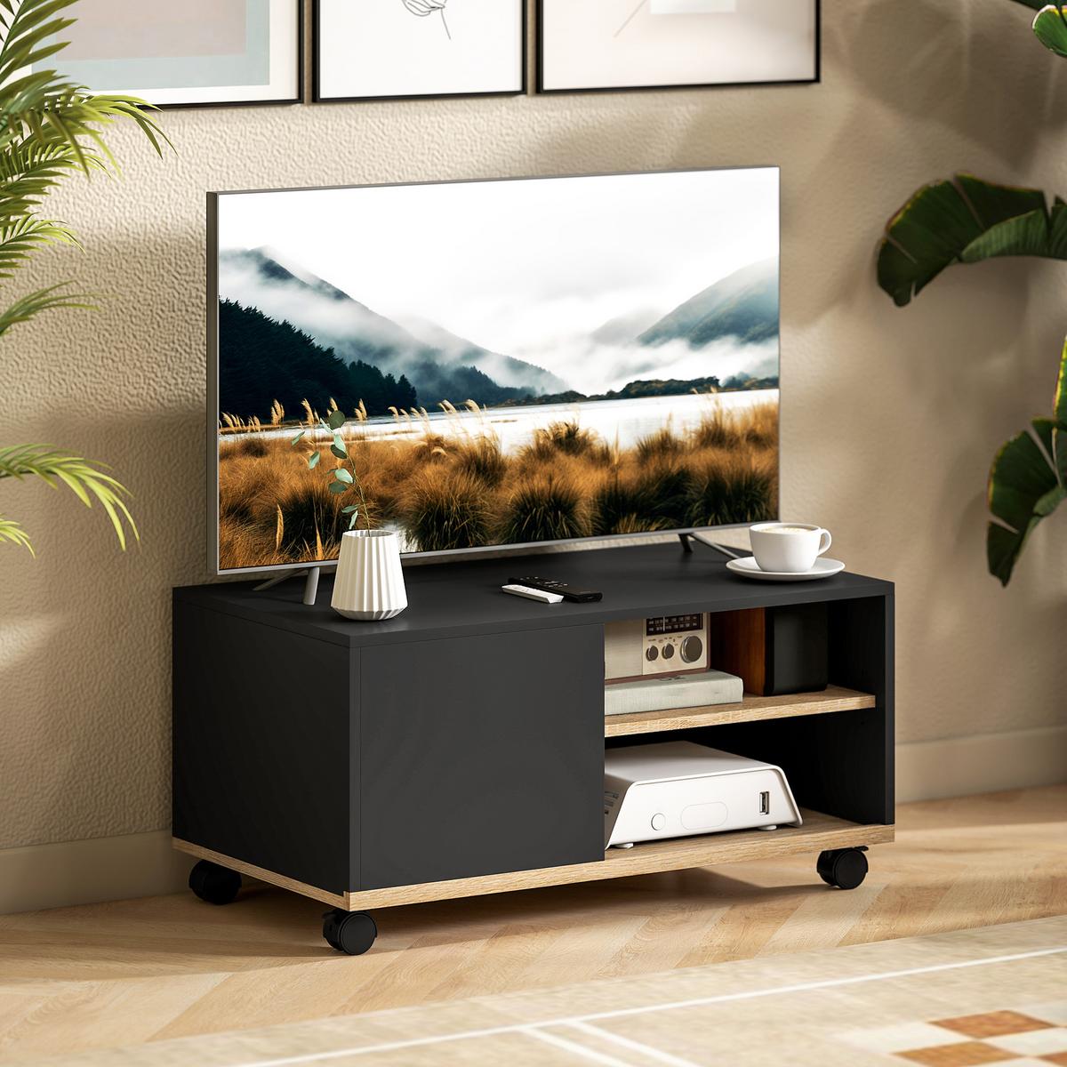 TV-BOARD Spanplatte Schwarz Eiche - Schwarz, Holzwerkstoff (45/39/80cm) - HOMCOM