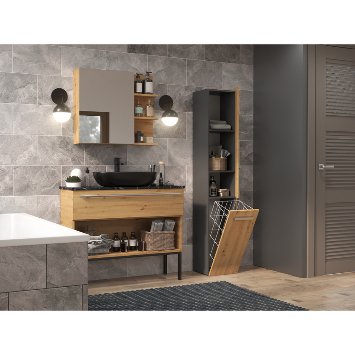 BADEZIMMERSCHRANK Anthrazit, Artisan 31/174/30 - Anthrazit, Holzwerkstoff (31/174/30cm) - RAUMHIRSCH FURNITURE
