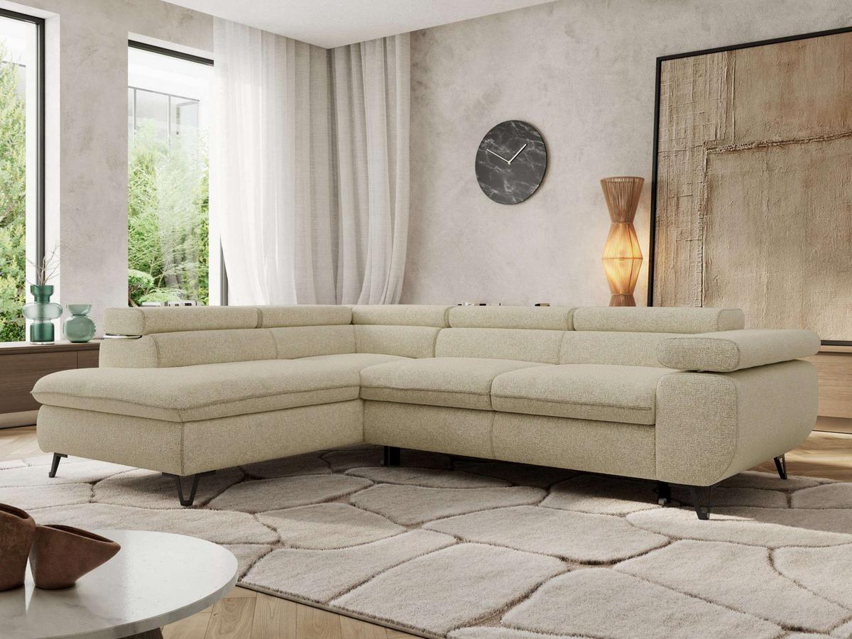 ECKSOFA PABLO L Creme Struktur - Links Seite mit T25 Topper - Creme/Schwarz, Textil/Metall (208/273cm) - MKS