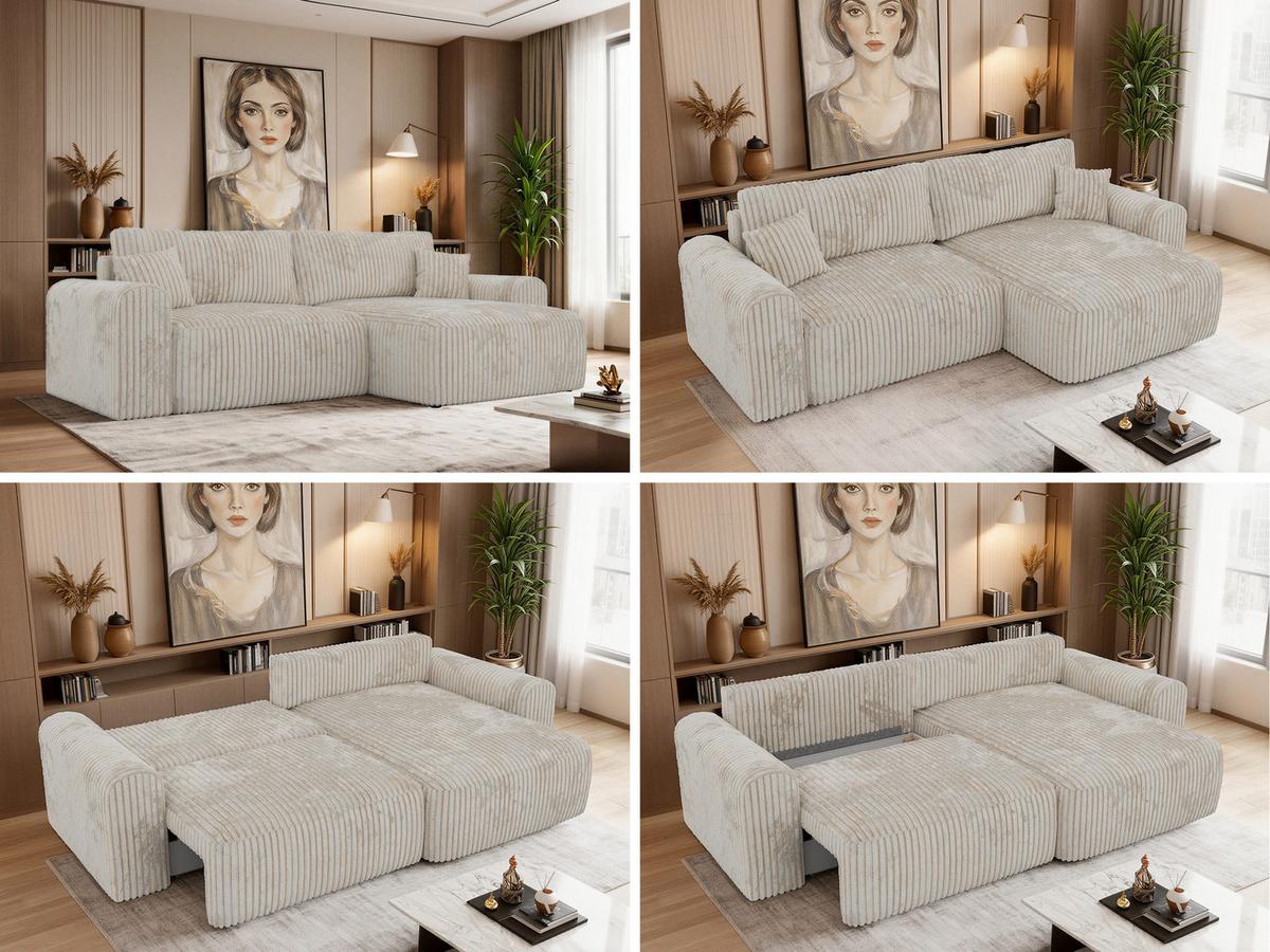 ECKSOFA NEKSON L - Beige Cord - Beige/Schwarz, Kunststoff/Textil (274/152cm) - MKS
