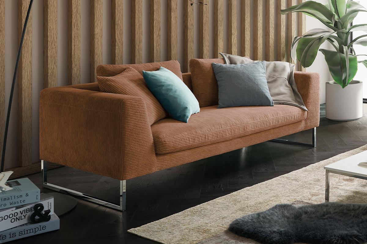 SOFA ARIAN Braun Cord - Silberfarben/Braun, Textil (210/83/98cm) - KAWOLA