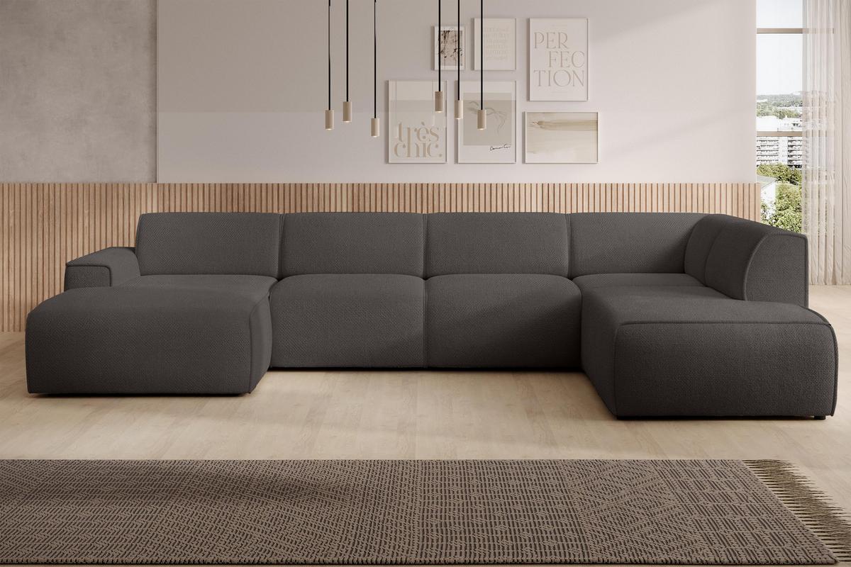 WOHNLANDSCHAFT Didim Grau 378/220/78 cm – großes Sofa stilvoll & bequem R - Schwarz/Grau, Kunststoff/Textil (378/78/220cm) - AX Living