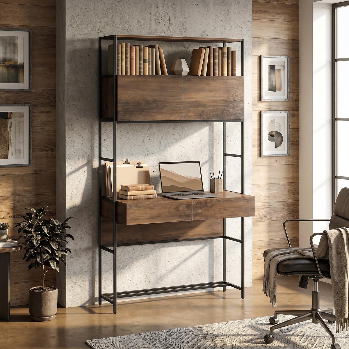COMPUTERTISCH Spanplatte Braun - Schwarz/Braun, Holzwerkstoff/Metall (100/45/185cm) - HOMCOM