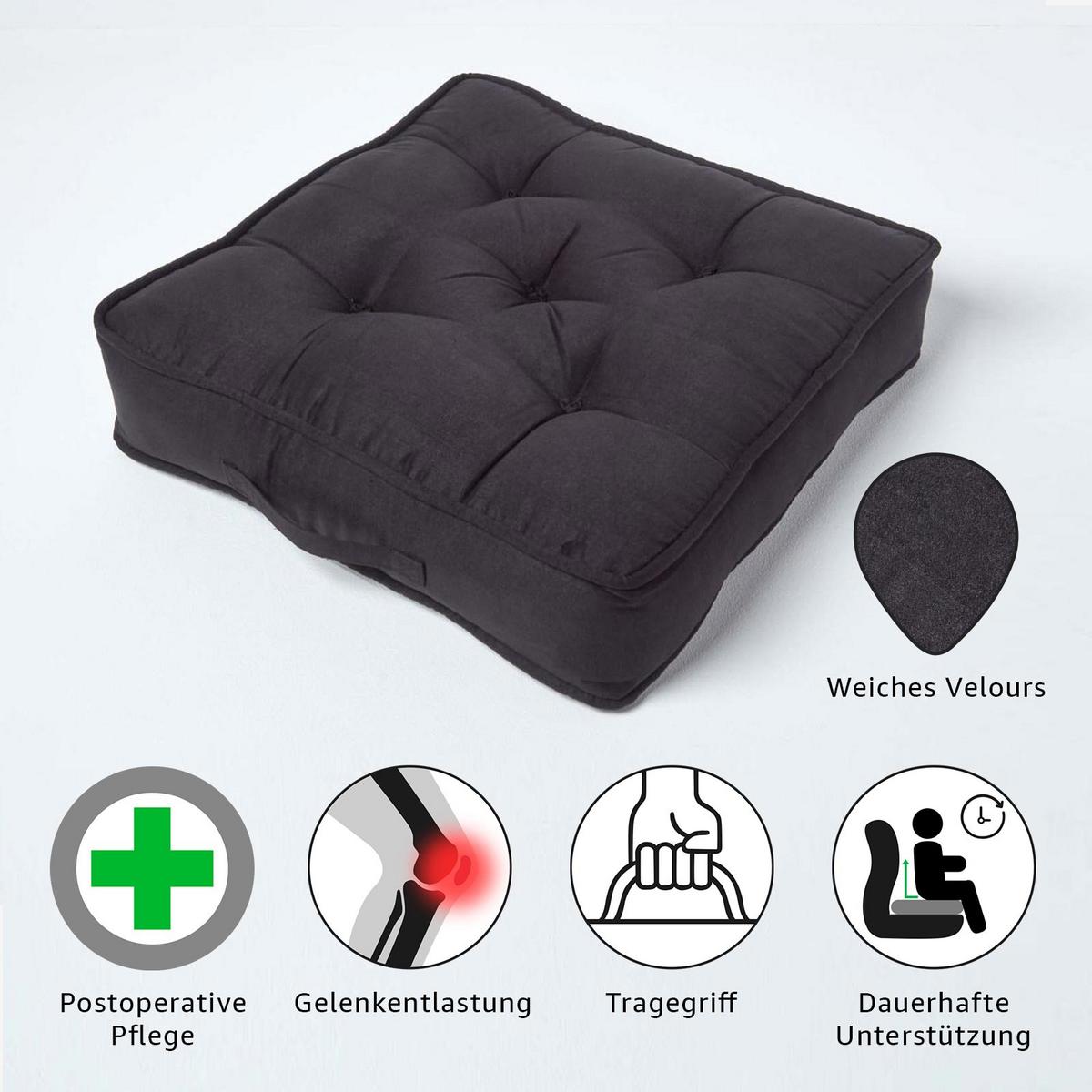 SITZKISSEN braun 50/50/10 cm – Sesselkissen, Velours - Schwarz, Textil (50/50/10cm) - Homescapes