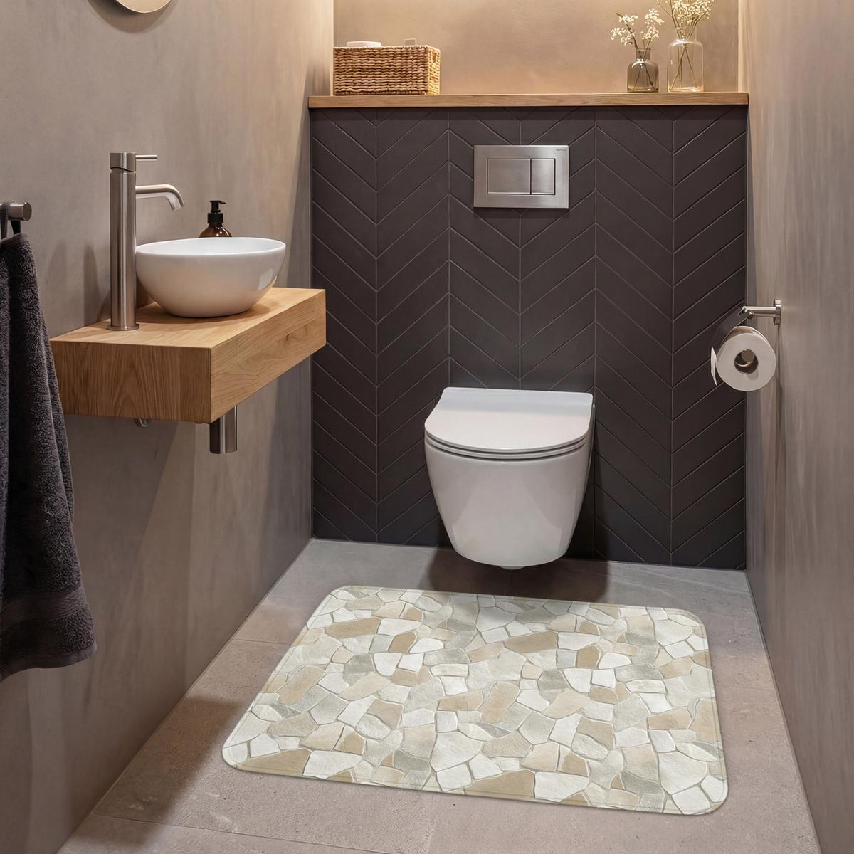 WC-VORLEGER Mosaik - Steine - Beige Toilettenteppich 90x60 cm - Beige, Textil (90/1cm) - OnlyWow