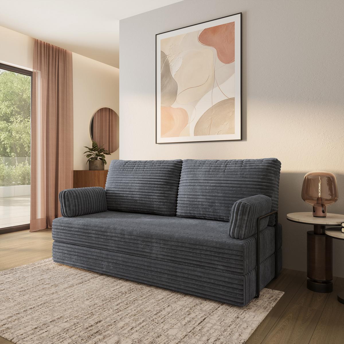 BETTSOFA SILAR aus Schaumstoff Kordstoff Grau Schlaffunktion - Dunkelgrau, Textil (170/86/80cm) - MASSENO