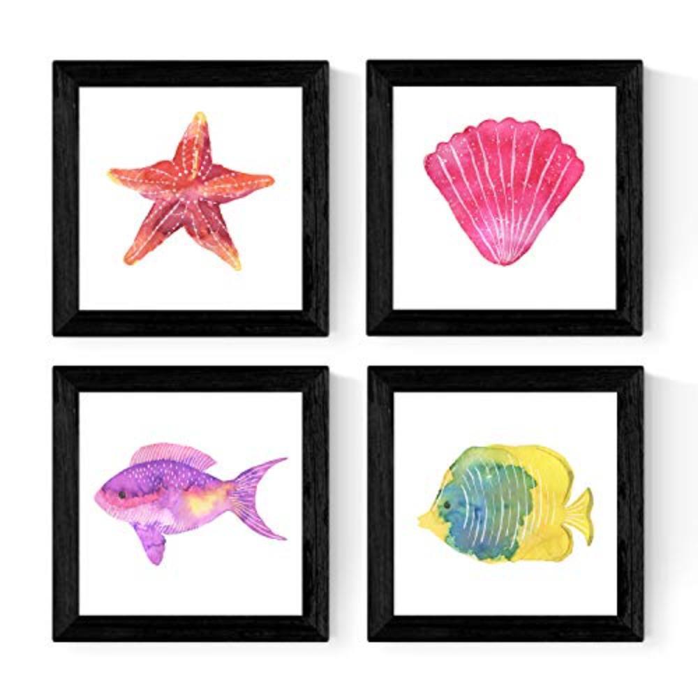 POSTER Set mit 4 Meerestieren 25x25 cm Rahmenlos - Klar, Papier (25/3cm) - Nacnic