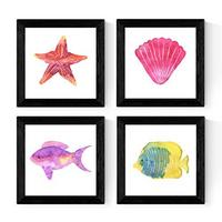 POSTER Set mit 4 Meerestieren 25x25 cm Rahmenlos - Klar, Papier (25/3cm) - Nacnic