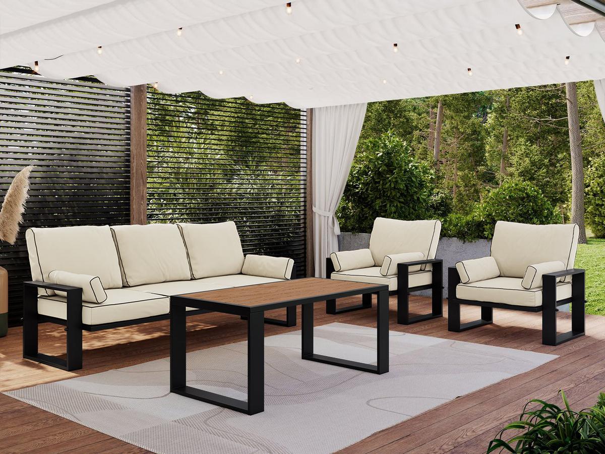 GARTENMÖBEL-SET ELBA: 1x Tisch, 1x Sofa, 2x Sessel - Beige - Beige, Textil - MKS