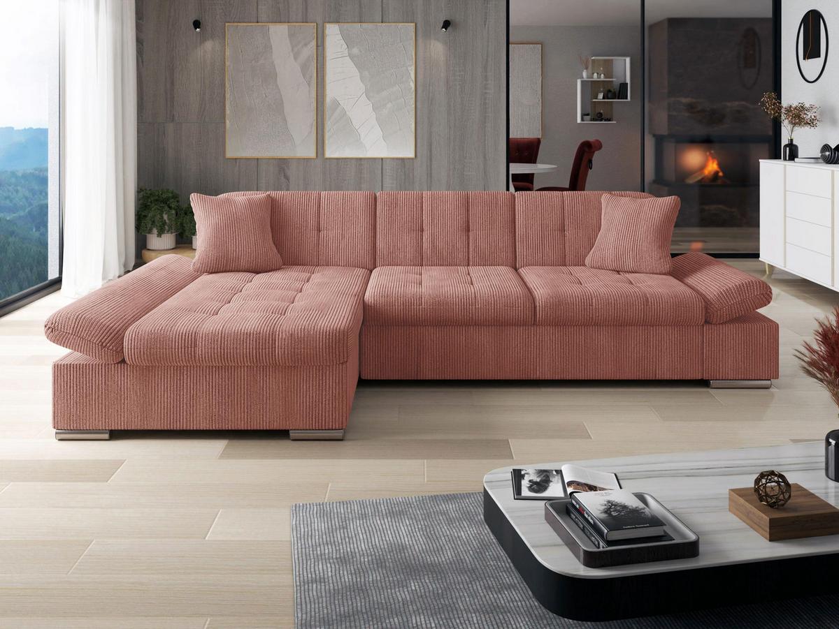 ECKSOFA Montana Cord, Seite: Links - Dunkelrosa, Holz/Textil (278/161cm) - MIRJAN24